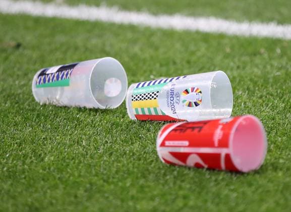 24 06 2024, xtgx, Football EM 2024, Croatia Italy emspor, v l throw cup deposit cup 3 euro deposit euro symbols UEFA logo branding stadiums UEFA REGULATIONS PROHIBIT ANY USE OF PHOTOGRAPHS as IMAGE SEQUENCES and or QUASI VIDEO Leipzig