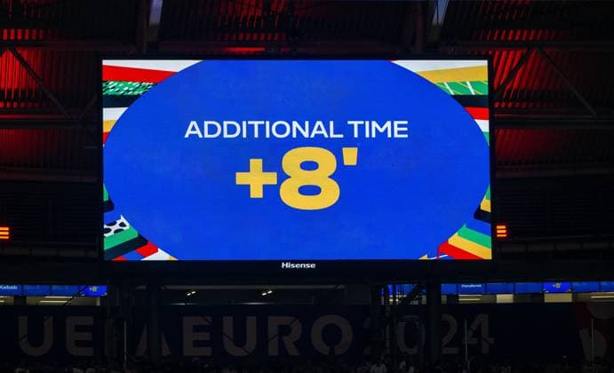 Football, men, 2023 24 season, UEFA Euro 2024, Group B 3 matchday in Leipzig, Croatia Italy, scoreboard with 8 minutes injury time, 24 06 2024, Copyright: xMatthiasxKochx