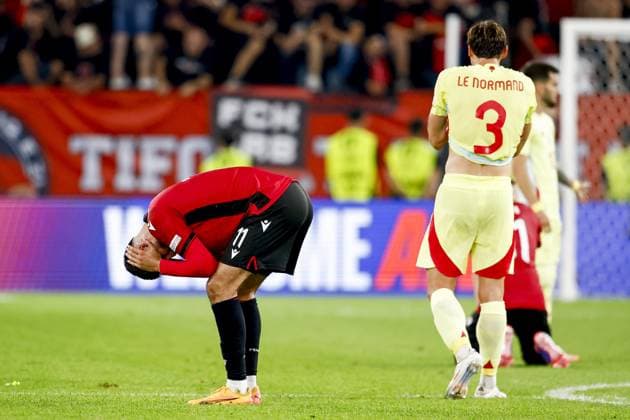 DUSSELDORF, Dusseldorf Arena ,24-06-2024 , European Football Championship Euro2024, Group stage match no.27 between Albania and Spain, Albania player Armando Broja dejected after lose the match Albania - Spain (Euro2024)  x25589395x Copyright: