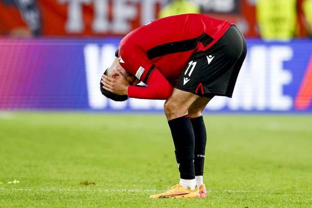 DUSSELDORF, Dusseldorf Arena ,24-06-2024 , European Football Championship Euro2024, Group stage match no.27 between Albania and Spain, Albania player Armando Broja dejected after lose the match Albania - Spain (Euro2024)  x25589398x Copyright: