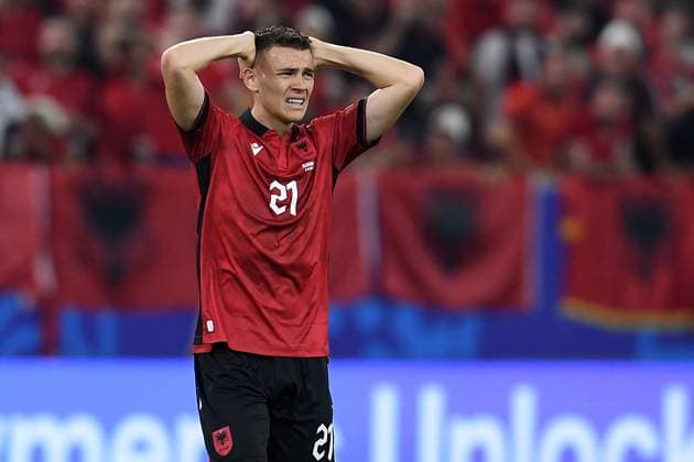 Soccer UEFA EURO 2024 Group Stage 3 Matchday Albania Spain on 24 06 2024 at Düsseldorf Arena in Düsseldorf Kristjan Asllani Albania disappointed xRx