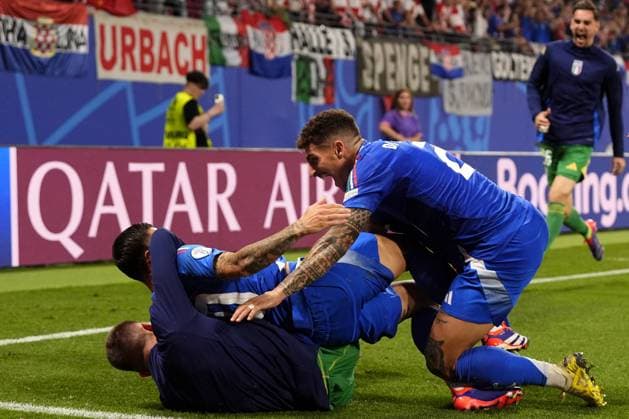 Italy s Mattia Zaccagni celebrates after scoring goal 1-1 during the Euro 2024 soccer match between Croatia and Italy at the Leipzig stadium, Lipsia, Germany - Monday 24, June, 2024. - Soccer.  Copyright: xFabioxFerrari LaPressex