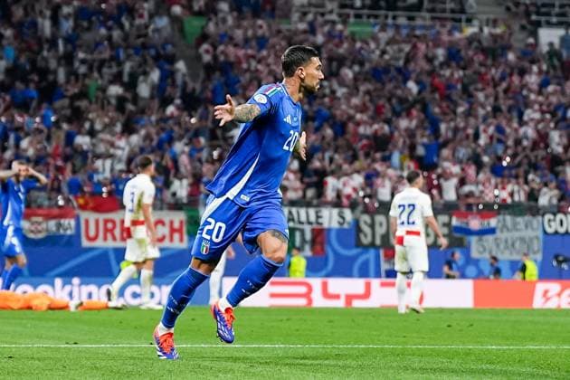 Leipzig, Germany, June 24th 2024: Mattia Zaccagni (20 Italy) celebrates after scoring the equaliser and first team s goal during the UEFA EURO, EM, Europameisterschaft,Fussball 2024 Germany Group B match between Crotia and Italy at Leipzig Stadium in Leipzig, Germany. (Daniela Porcelli SPP)  Copyright: xDanielaxPorcellix xSPPx spp-en-DaPoSp-20240624-DP200515