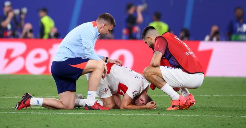 Croatia Italy UEFA EURO 2024 Leipzig, 24 06 2024, Leipzig Stadium, Football, UEFA EURO 2024 Germany , Group B, Preliminary round , Croatia CRO vs Italy ITA 1 1 0 0 , In the picture disappointment after the match Josip Stanisic 2, Croatia , For journalistic purposes only Only for editorial use , UEFA Êregulations prohibit any use of photographs as image sequences and or quasi video ,