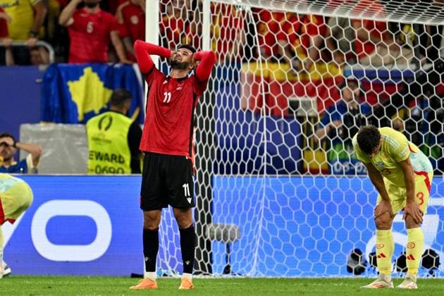 240624 EURO2024 ALBANIA VS SPAIN Armando Broja (11) of Albania reacts during a soccer game between the national teams of Albania and Spain on the third matchday in Group B in the group stage of the UEFA EURO, EM, Europameisterschaft,Fussball 2024 tournament , on Monday 24 June 2024 in Dusseldorf , Germany . PHOTO SPORTPIX David Catry Dusseldorf GERMANY  Copyright: xx 468817