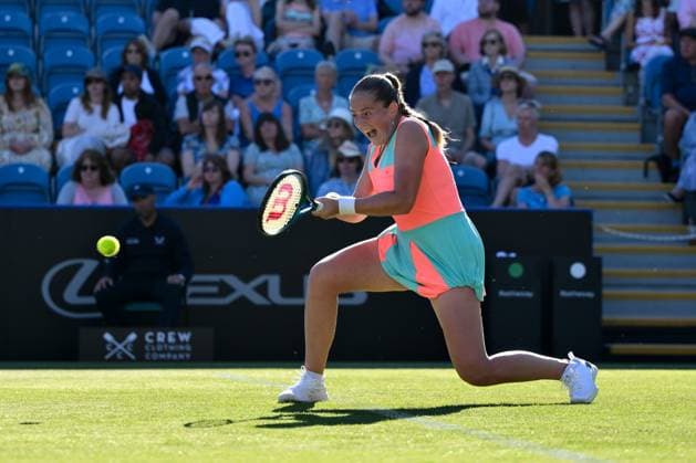 Lawn Tennis - 2024 ATP, Tennis Herren Rothesay International Eastbourne Tournament - Devonshire Park, Eastbourne - Monday 24th June 2024. Jelena Ostapenko (LAT) in action during her 2 set victory over Greet Minnen (BEL) in their Women™ Singles First Round Match 7-6, 6-1. COLORSPORT Ashley Western 