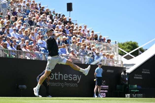 Lawn Tennis - 2024 ATP, Tennis Herren Rothesay International Eastbourne Tournament - Devonshire Park, Eastbourne - Monday 24th June 2024. Billy Harris (GBR) in action during his 2 set victory over Jacob Fearnley (GBR) in their Men™s Singles First Round Match 6-4, 7-6. COLORSPORT Ashley Western 