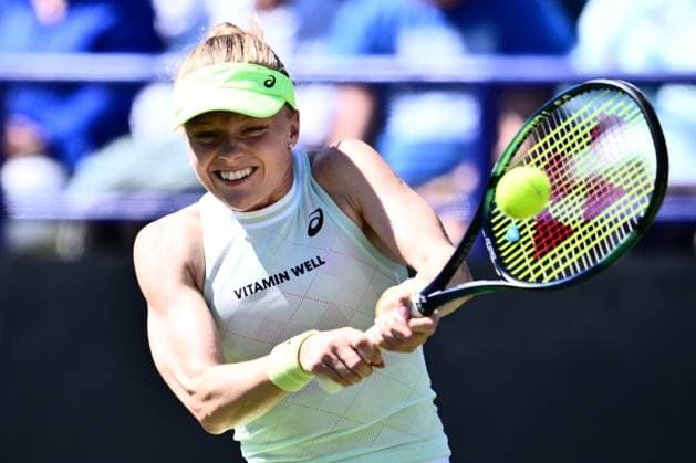 Lawn Tennis - 2024 ATP, Tennis Herren Rothesay International Eastbourne Tournament - Devonshire Park, Eastbourne - Monday 24th June 2024. Harriet Dart (GBR) in action during her Women™s Singles First Round Match against Marie Bouzkova (CZE). COLORSPORT Ashley Western 