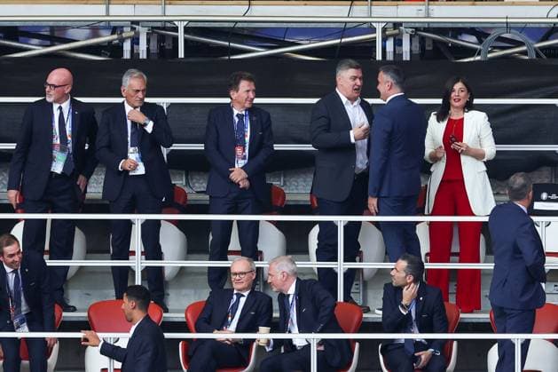 Croatia v Italy: Group B - UEFA EURO, EM, Europameisterschaft,Fussball 2024 LEIPZIG, GERMANY - JUNE 24: President of Croatia Zoran Milanovic and the first lady Sanja Music Milanovic greeting others at the headquarters during the UEFA EURO 2024 group stage match between Croatia and Italy at Football Stadium Leipzig on June 24, 2024 in Leipzig, Germany. ( Pixsell MBxMedia