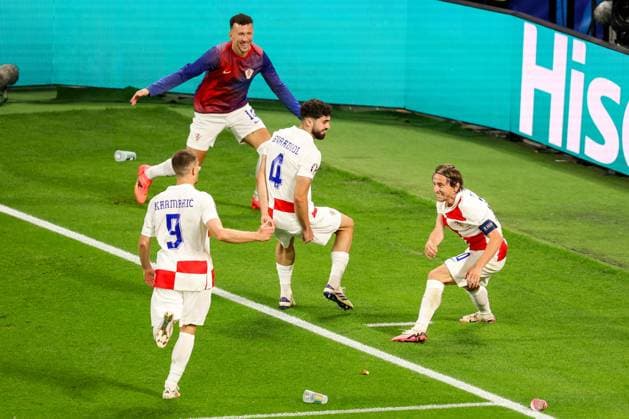 Croatia v Italy: Group B - UEFA EURO, EM, Europameisterschaft,Fussball 2024 LEIPZIG, GERMANY - JUNE 24: Players of Croatia Andrej Kramaric, Josko Gvardiol, Luka Modric and Ivan Perisic celebrating Luka Modrics goal during the UEFA EURO 2024 group stage match between Croatia and Italy at Football Stadium Leipzig on June 24, 2024 in Leipzig, Germany. ( Pixsell MBxMedia