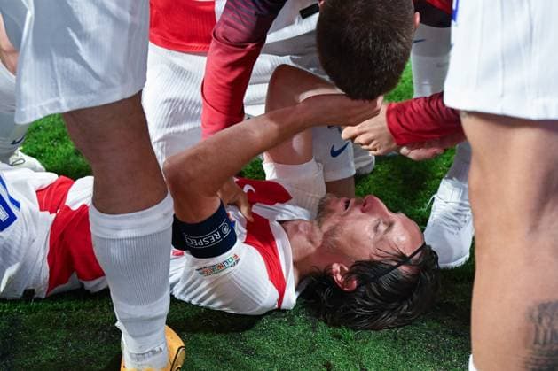 Leipzig, Germany, 240624. Leipzig Stadium. UEFA EURO, EM, Europameisterschaft,Fussball 2024. Luka Modric celebrates the goal for Croatia at the match Croatia - Italy, 3rd round of the European Championship, EM, Europameisterschaft Group B. Photo: Ante Cizmic CROPIX Leipzig Germany Copyright: xxAntexCizmicx xCROPIXx hrvatska_italija249-240624