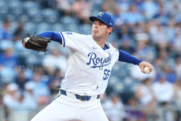 June 24, 2024: Kansas City Royals starting pitcher Cole Ragans (55) delivers a pitch during the first inning against the Miami Marlins at Kauffman Stadium in Kansas City, MO. CSM Kansas City United States of America - ZUMAc04_ 20240624_zma_c04_039 Copyright: xDavidxSmithx