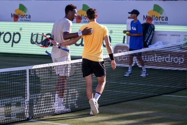 20240624 Mallorca Championships SANTA PONSA, SPAIN JUNE 24 2024 Gael Monfils of France, Dominic Thiem of Austria at Mallorca Championships on June 24, 2024 in Santa Ponsa, Santa Ponsa Baleares Spain