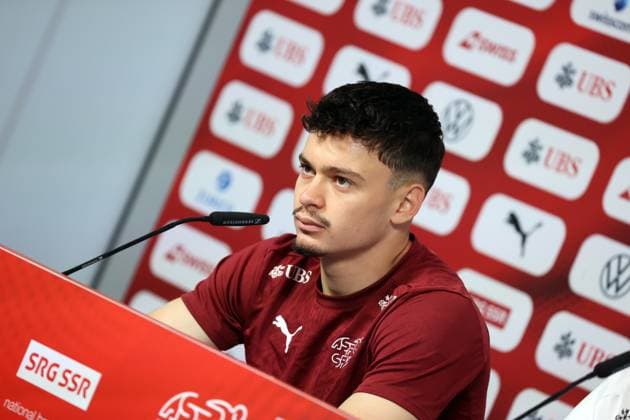 25 06 24 Switzerland PK Rieder Germany, Stuttgart, 25 06 2024, Football, UEFA Euro 2024, PK Switzerland Fabian Rieder