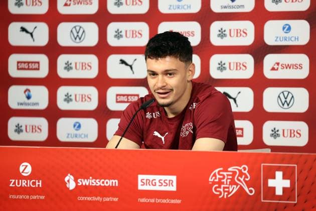 25 06 24 Switzerland PK Rieder Germany, Stuttgart, 25 06 2024, Football, UEFA Euro 2024, PK Switzerland Fabian Rieder