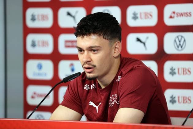 25 06 24 Switzerland PK Rieder Germany, Stuttgart, 25 06 2024, Football, UEFA Euro 2024, PK Switzerland Fabian Rieder