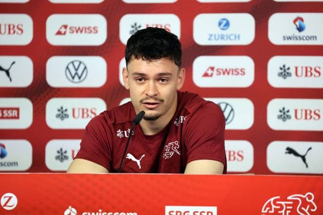 25 06 24 Switzerland PK Rieder Germany, Stuttgart, 25 06 2024, Football, UEFA Euro 2024, PK Switzerland Fabian Rieder