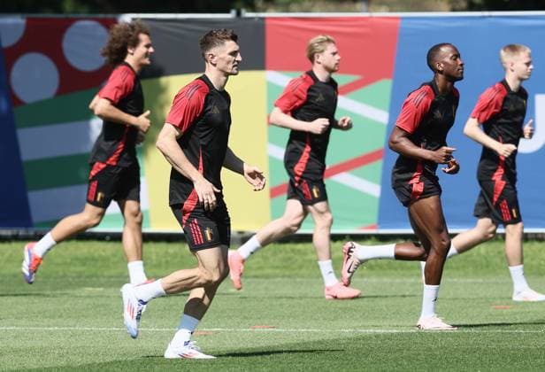 Belgium s Thomas Meunier pictured during a training session of Belgian national soccer team Red Devils, Tuesday 25 June 2024 in Stuttgart, Germany, during the UEFA EURO, EM, Europameisterschaft,Fussball 2024 European Soccer Championships. The Red Devils play in Group E at the Euro 2024 European Championships in Germany and have one last game to play. BRUNOxFAHY  x95222662x