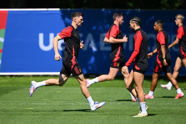Belgium Media Activities - UEFA EURO, EM, Europameisterschaft,Fussball 2024 25 06 2024 FREIBERG AM NECKA, GERMANY - JUNE 25 : Meunier Thomas defender of Belgium during a training session of the Belgian Red Devils at the UEFA EURO 2024 European Football Championship tournament on June 25, 2024 in Freiberg am Necka, Germany, 25 06 2024 Freiberg am Necka Germany  Copyright: xVincentxKalutx