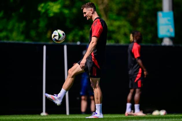 Belgium Media Activities - UEFA EURO, EM, Europameisterschaft,Fussball 2024 25 06 2024 FREIBERG AM NECKA, GERMANY - JUNE 25 : Meunier Thomas defender of Belgium during a training session of the Belgian Red Devils at the UEFA EURO 2024 European Football Championship tournament on June 25, 2024 in Freiberg am Necka, Germany, 25 06 2024 Freiberg am Necka Germany  Copyright: xPeterxDexVoechtx