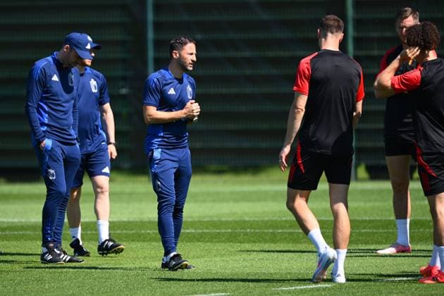Belgium Media Activities - UEFA EURO, EM, Europameisterschaft,Fussball 2024 25 06 2024 FREIBERG AM NECKA, GERMANY - JUNE 25 : Tedesco Domenico head coach of Belgium during a training session of the Belgian Red Devils at the UEFA EURO 2024 European Football Championship tournament on June 25, 2024 in Freiberg am Necka, Germany, 25 06 2024 Freiberg am Necka Germany  Copyright: xVincentxKalutx