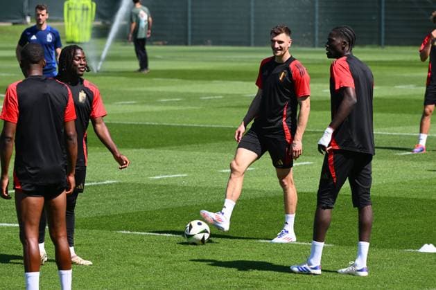Belgium Media Activities - UEFA EURO, EM, Europameisterschaft,Fussball 2024 25 06 2024 FREIBERG AM NECKA, GERMANY - JUNE 25 : Meunier Thomas defender of Belgium during a training session of the Belgian Red Devils at the UEFA EURO 2024 European Football Championship tournament on June 25, 2024 in Freiberg am Necka, Germany, 25 06 2024 Freiberg am Necka Germany  Copyright: xVincentxKalutx