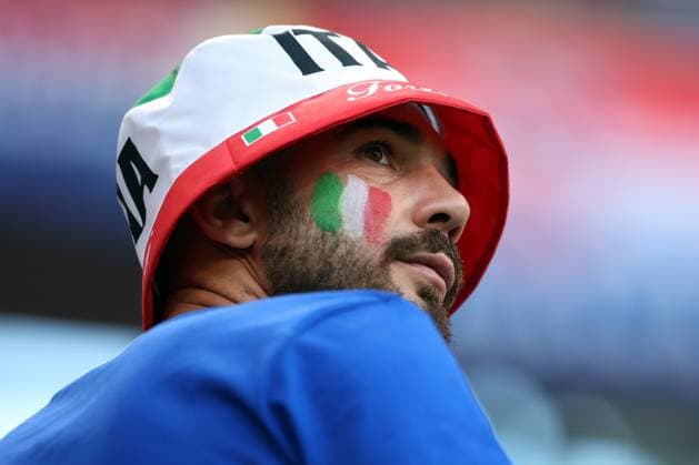 Leipzig, Germany 24.06.2024: Color face of Italy fan on the stand during the UEFA EURO, EM, Europameisterschaft,Fussball 2024 Matchday 3, group stage B football match between Croatia vs Italy at Leipzig Stadium.  Copyright: xx xx IPA_47464167 IPA_Agency_IPA47464167
