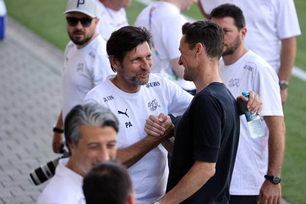 25 06 24 Switzerland training Germany, Stuttgart, 25 06 2024, Football, UEFA Euro 2024, Switzerland training f l Patrick Abatangelo, Christian Gentner