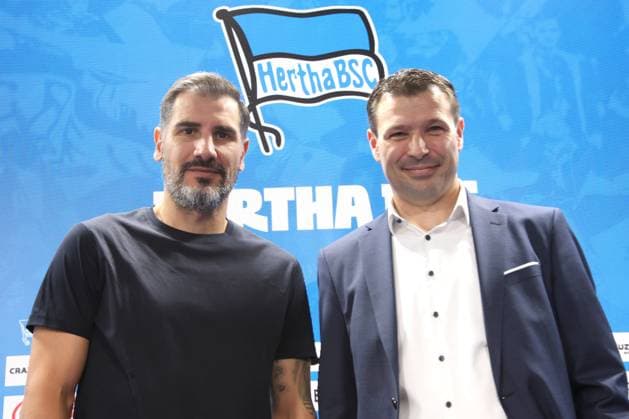 DEU, DFL, 2 FBL, Hertha BSC, Press conference, 25 06 2024, Hertha BSC Geschaeftsstelle, Berlin, DEU, DFL, 2 FBL, Hertha BSC, Press conference, im Bild Cheftrainer Cristian Fiel Hertha BSC Berlin , Benjamin Weber Sportdirektor, Hertha BSC Berlin DFL regulations prohibit any use of Photographs as image sequences and or quasi video Foto Juergen Engler nordphoto GmbH nordphotoxGmbHx xEngler nph00076