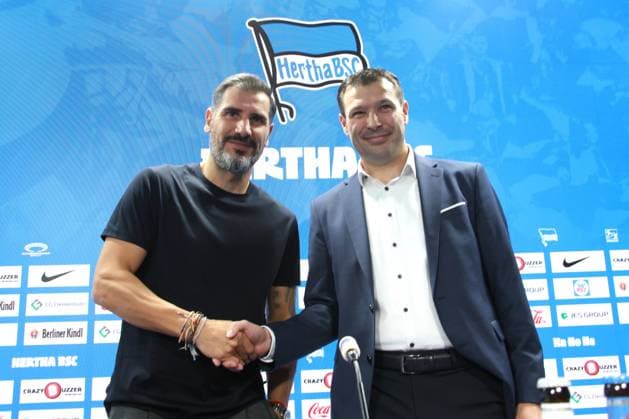 DEU, DFL, 2 FBL, Hertha BSC, Press conference, 25 06 2024, Hertha BSC Geschaeftsstelle, Berlin, DEU, DFL, 2 FBL, Hertha BSC, Press conference, im Bild Cheftrainer Cristian Fiel Hertha BSC Berlin , Benjamin Weber Sportdirektor, Hertha BSC Berlin DFL regulations prohibit any use of Photographs as image sequences and or quasi video Foto Juergen Engler nordphoto GmbH nordphotoxGmbHx xEngler nph00076