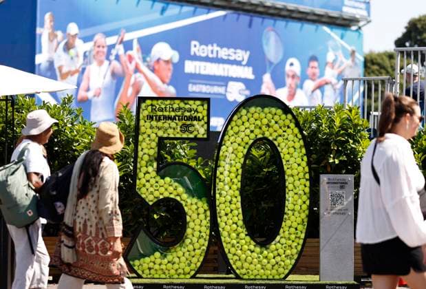 25th June 2024; Devonshire Park, Eastbourne, East Sussex, England: Rothesay International Eastbourne, Day 2, A ball display to mark 50 years of tennis completed at Devonshire Park Eastbourne  ActionPlus12660296 HongboxChen