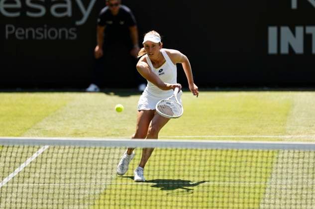 25th June 2024; Devonshire Park, Eastbourne, East Sussex, England: Rothesay International Eastbourne, Day 2, Yuriko Miyazaki (GBR) Elise Mertens (BEL) womens singles  ActionPlus12660329 HongboxChen