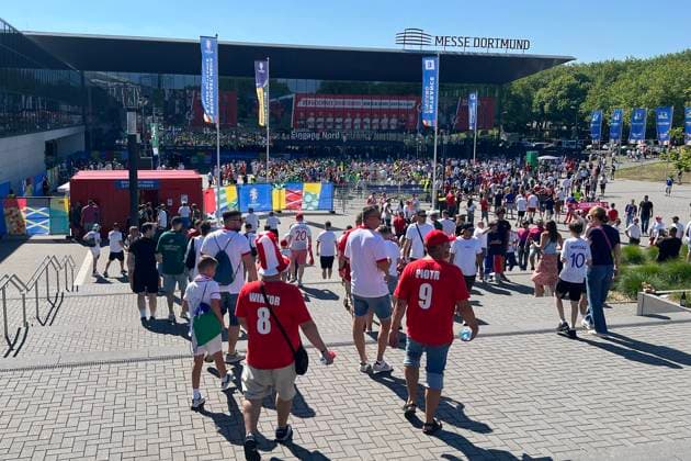 Fans from Poland and France at the entrance to the stadium at the Westfalenhalle Dortmund 25 06 2024 France vs Poland, EURO2024 M32, Group D, EM Arena Dortmund
