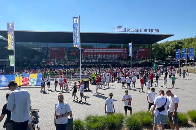 Fans at the entrance to the stadium at the Westfalenhalle Dortmund 25 06 2024 France vs Poland, EURO2024 M32, Group D, EM Arena Dortmund