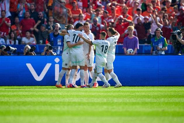 Austria celebrates a goal to make it 1-0, GER, UEFA Euro 2024, mens football, UEFA EURO 2024 matchday 3, group D, Netherlands vs Austria, Netherlands vs Austria, 25 06 2024 GER, UEFA Euro 2024, mens football, UEFA EURO 2024 matchday 3, group D, Netherlands vs Austria, Netherlands vs Austria, 25 06 2024 Berlin Copyright: xEibner-Pressefotox xClaudiusxRauchx EP_CRH
