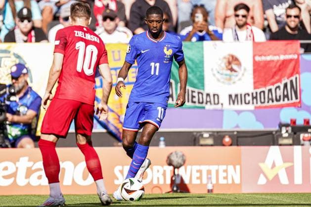 2024-06-25 France v Poland - Group D - UEFA EURO, EM, Europameisterschaft,Fussball 2024 DORTMUND, GERMANY - JUNE 25: Ousmane Dembele of France dribbles during the Group D - UEFA EURO 2024 match between France and Poland at BVB Stadion Dortmund on June 25, 2024 in Dortmund, Germany. (Photo by Joris Verwijst BSR Agency) Dortmund Germany Content not available for redistribution in The Netherlands directly or indirectly through any third parties. Copyright: xBSRxAgencyx
