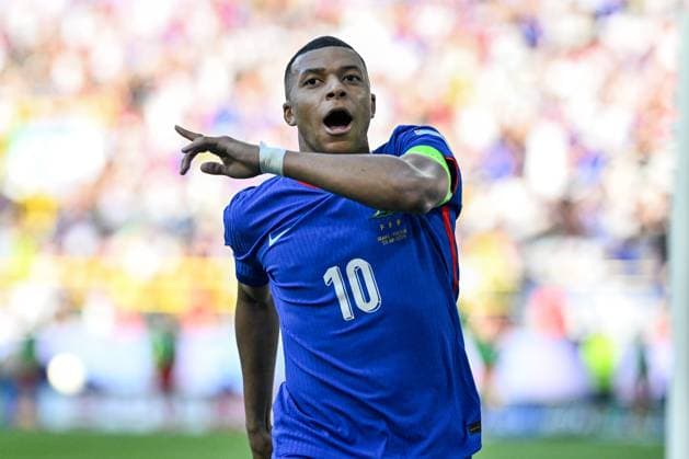 Euro 2024 France Poland on 25 06 2024 at the BVB Stadium in Dortmund Cheering, goal celebration, goal scorer, goal scorer Kylian MbappÃ 10 of France cheers after his goal for 1 0 MT