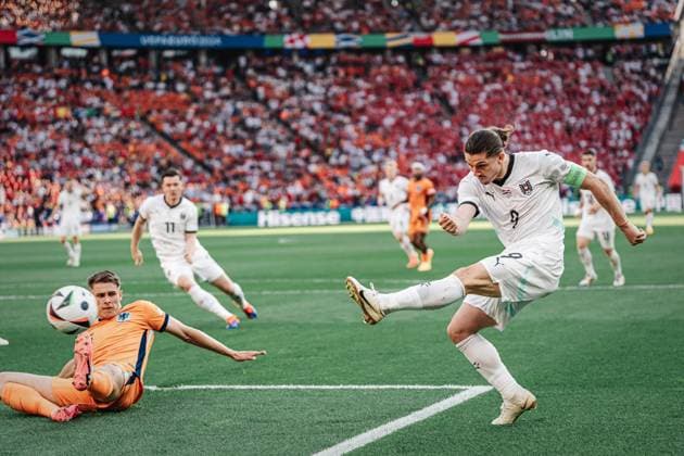 Soccer Men UEFA European Football Championship 2024 Group D Netherlands vs Austria 25 06 2024 Marcel Sabitzer 9, Austria scores the goal to make it 3 2 Berlin Olympiastadion Berlin Germany