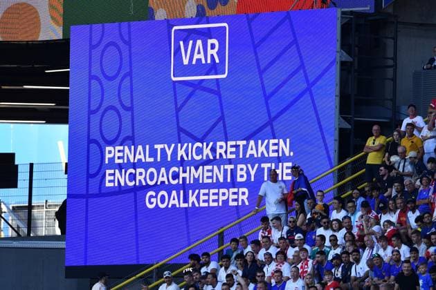Soccer UEFA EURO 2024 Group Stage 3 Matchday France Poland on 25 06 2024 at BVB Stadion Dortmund in Dortmund Scoreboard Video Wall Video Assist Video Proof VAR Penalty Kick Retaken Encroachment by the Goalkeeper xRx