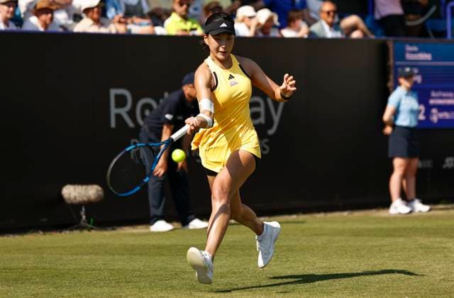 25th June 2024; Devonshire Park, Eastbourne, East Sussex, England: Rothesay International Eastbourne, Day 2, Xinyu Wang (CHN) plays a forehand aganst Daria Kasatkina , womens singles match  ActionPlus12660477 HongboxChen