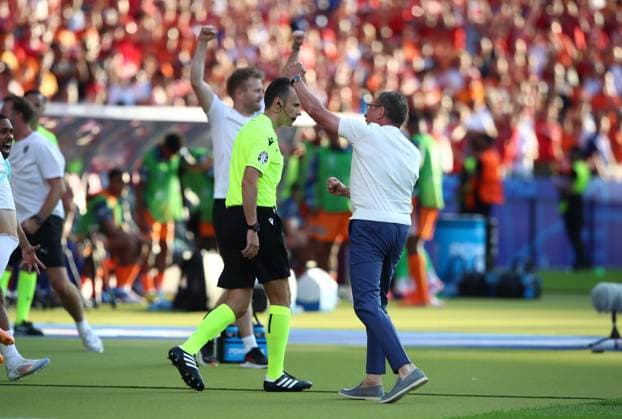 25 06 2024, xtgx, European Football Championship 2024, Netherlands Austria emspor, v l Coach Ralf Rangnick Austria cheers celebrate at the end of the match UEFA REGULATIONS PROHIBIT ANY USE OF PHOTOGRAPHS as IMAGE SEQUENCES and or QUASI VIDEO Berlin