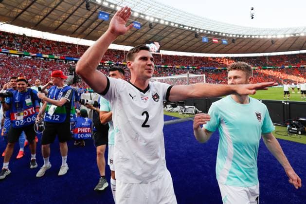 BERLIN, Olympia Stadium , 25-06-2024 , European Football Championship Euro2024, Group stage match no.31 between Netherlands and Austria, Austria player Maximilian Wober celebrating the 2-3 win Netherlands - Austria (Euro2024)  x25596941x Copyright: