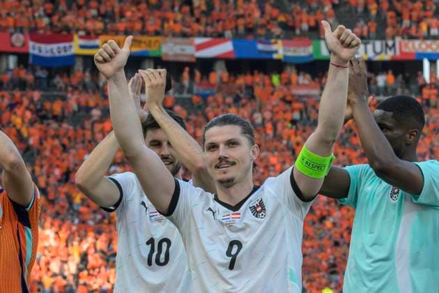 GER, Berlin, Football, Austria vs Netherlands, Group D, Group stage, UEFA EURO 2024, SP, Olympia Stadion Berlin, Marcel Sabitzer Austria , victory, 2 3, final score, cheer, joy, jubilation, 25 06 2024, Copyright: HMBxMedia UwexKoch