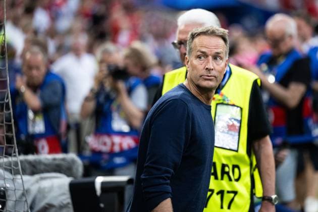 240625 Head coach Kasper Hjulmand of Denmark ahead of the UEFA Euro 2024 Football Championship match between Denmark and Serbia on June 25, 2024 in Munich Photo Mathias Bergeld BILDBYRAN kod MB MB0940 fotboll football soccer fotballs em europamästerskap em uefa euro uefa european football championship euro 2024 danmark denmark serbien serbia bbeng  Copyright: MATHIASxBERGELD BB240625MB037