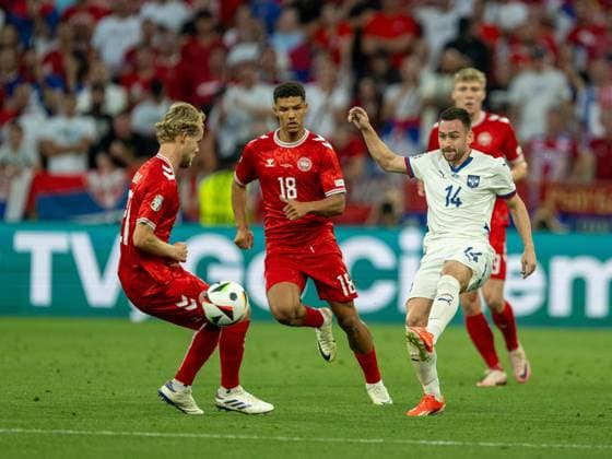M Hjulmand Denmark 21 , Alexander Hartmann Bah Denmark 18 , Andrija Zivkovic Serbia, 14 , GER, Denmark DEN vs Serbia SRB , European Football Championship, UEFA EURO 2024, Group E, Matchday 3, 25 06 2024, GER, Denmark DEN vs Serbia SRB , European Football Championship, UEFA EURO 2024, Group E, Matchday 3, 25 06 2024 Munich Copyright: xEibner-Pressefoto SaschaxWaltherx EP_SWA