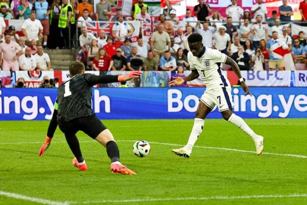 England v Slovenia Euro 2024 25 06 2024. Group C Goal 1-0 Bukayo Saka of England scores but its ruled out during the Euro 2024 match between England and Slovenia at Rhein Energie Stadion, Cologne, Germany on 25 June 2024. Editorial use only , Copyright: xNigelxKeenex PSI-19852-0009