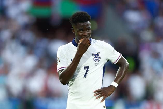 Bukayo Saka of England England v Slovenia, UEFA European Championship, EM, Europameisterschaft 2024, Group C, Football, Cologne Stadium, Cologne, Germany, 25 Jun 2024 EDITORIAL USE ONLY No use with unauthorised audio, video, data, fixture lists, club league logos or live services. Online in-match use limited to 120 images, no video emulation. No use in betting, games or single club league player publications. Copyright: xKieranxMcManus Shutterstockx 14555526bq