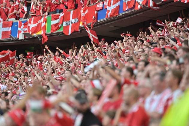 Picture shows fans of Denmark, 25 06 2024, Munich, Football, European Championship, Denmark Serbia, EVENT REGULATIONS PROHIBIT ANY USE OF PHOTOGRAPHS AS IMAGE SEQUENCES AND OR QUASI VIDEO xklx
