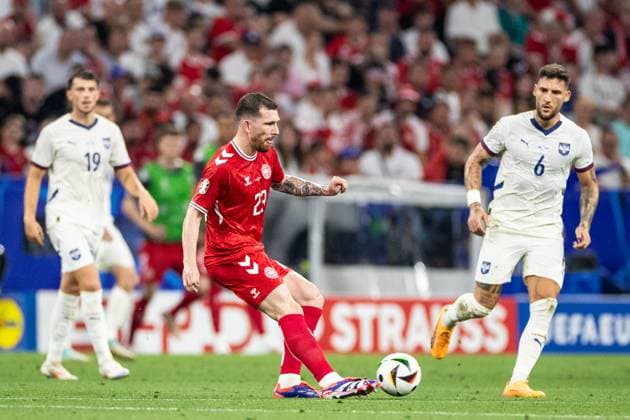 UEFA EURO 2024 Denmark Serbia 25 06 2024 Pierre Emile Hojbjerg Denmark, 23 UEFA EURO 2024 Denmark Serbia Munich Football Arena, Munich 25 06 2024 Copyright: xBEAUTIFULxSPORTS Buriakovx
