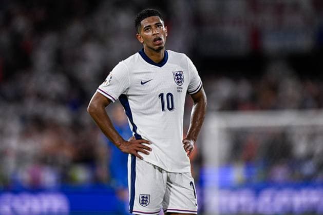 2024-06-25 England v Slovenia - Group C - UEFA EURO, EM, Europameisterschaft,Fussball 2024 COLOGNE, GERMANY - JUNE 25: Jude Bellingham of England looks up disappointed during the Group C - UEFA EURO 2024 match between England and Slovenia at RheinEnergieStadion on June 25, 2024 in Cologne, Germany. (Photo by Pablo Morano BSR Agency) Cologne Germany Content not available for redistribution in The Netherlands directly or indirectly through any third parties. Copyright: xBSRxAgencyx